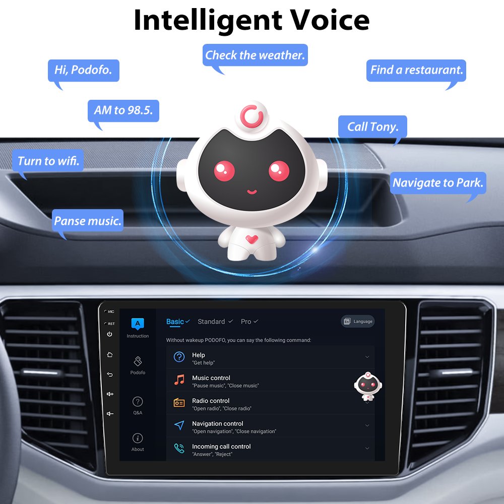 Podofo 9" 4+64G 8-Core Android 2 Din Car Radio Stereo Carplay Android Auto 2.5D IPS Screen GPS WIFI 4G DSP Support 360 Camera