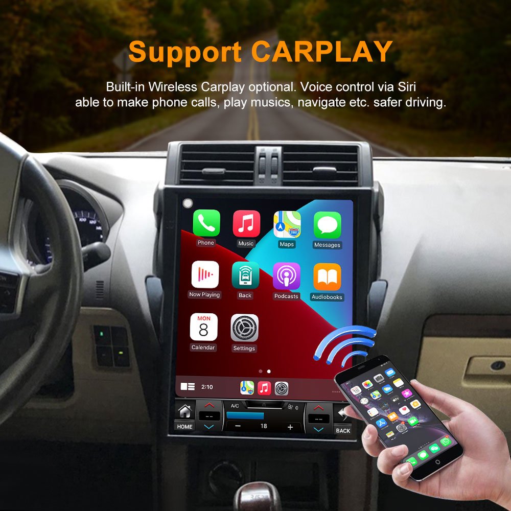 15.1 Inch Tesla Style Vertical Screen Android 13 Car GPS Navigation DVD Player For Toyota Prado 2014 2015 2016 2017