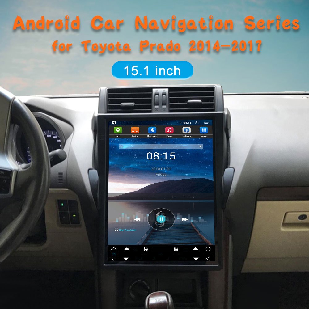 15.1 Inch Tesla Style Vertical Screen Android 13 Car GPS Navigation DVD Player For Toyota Prado 2014 2015 2016 2017