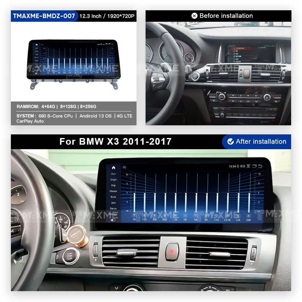 The Newest 12.3 inch Android 13 Qualcomm 680 1920*720 Full Touch Screen For BMW X3 2011-2017 Wireless BT Support 360 DVD Radio