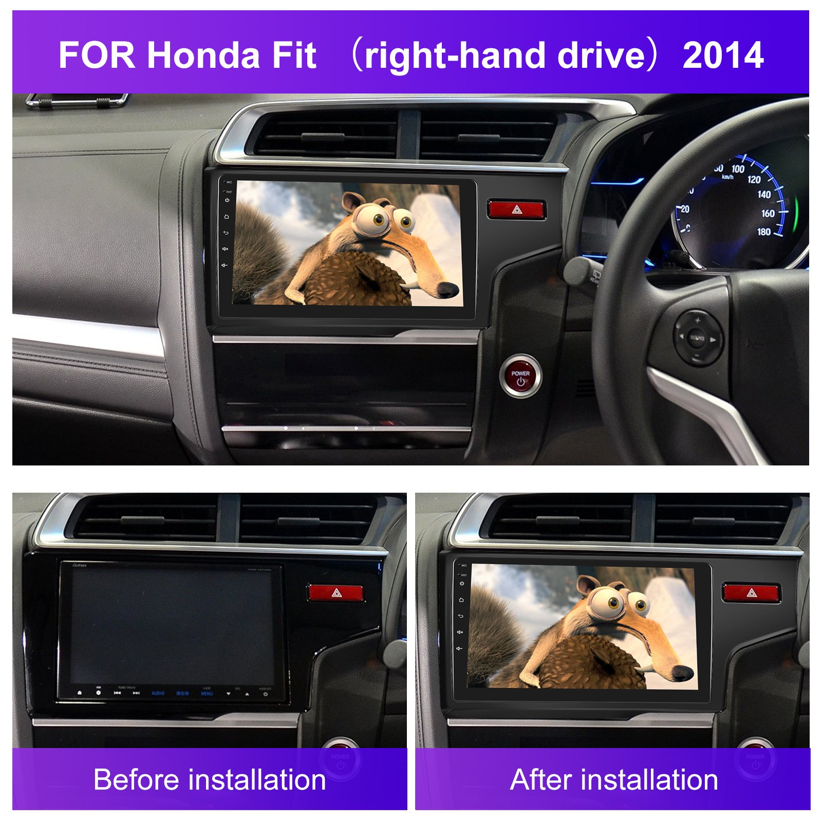 Podofo 9 Inch Android Car Stereo Car Radio Wireless Carplay Android Auto for Honda Fit 2014 GPS RDS HIFI Support AHD Camera OEM