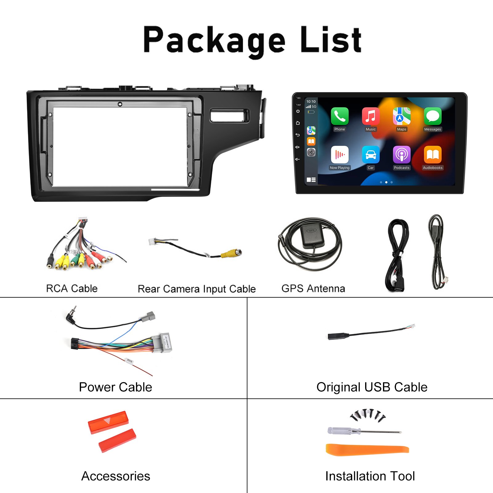Podofo 9 Inch Android Car Stereo Car Radio Wireless Carplay Android Auto for Honda Fit 2014 GPS RDS HIFI Support AHD Camera OEM
