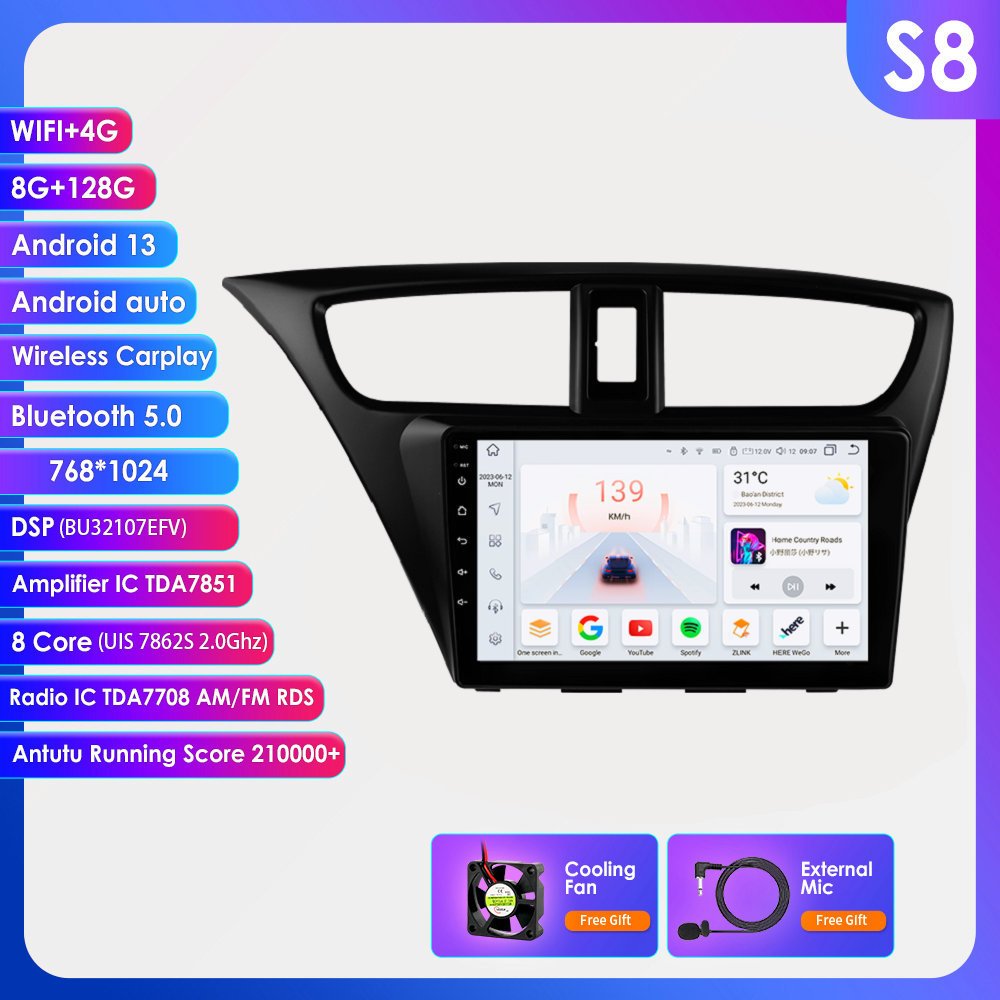 8-Core Android Audio GPS Navigation Car DVD Player with Resistive Touch Screen Autoradio for Honda Civic 2006-2011