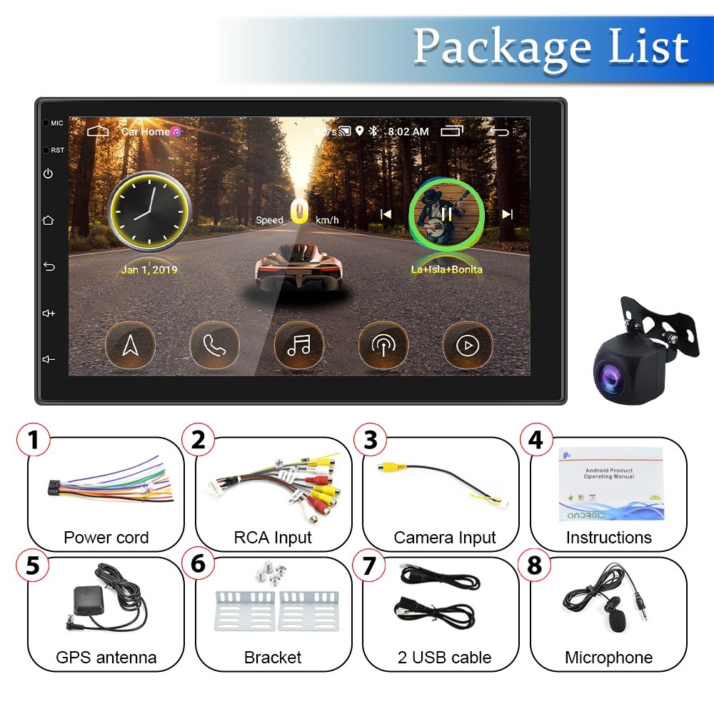 Podofo Android Double Din 7'' 1+32GB Car Video Radio Player 2 Din Autoradio Stereo GPS WiFi BT FM