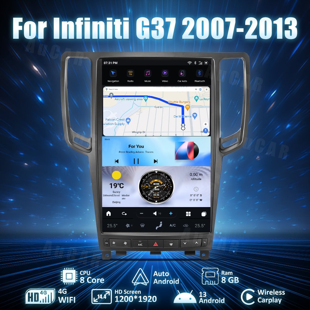 AuCar 14.4" Latest Android 13 8G-128G Car Radio GPS Navigation For Infiniti G37 2007-2013 Multimedia Stereo Player Tesla Screen
