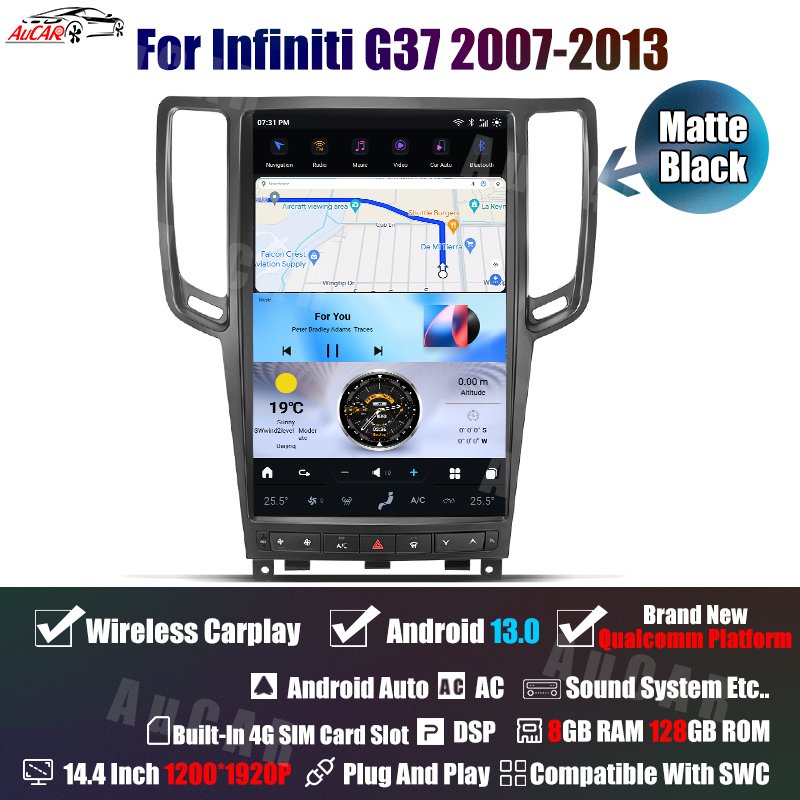 AuCar 14.4" Latest Android 13 8G-128G Car Radio GPS Navigation For Infiniti G37 2007-2013 Multimedia Stereo Player Tesla Screen