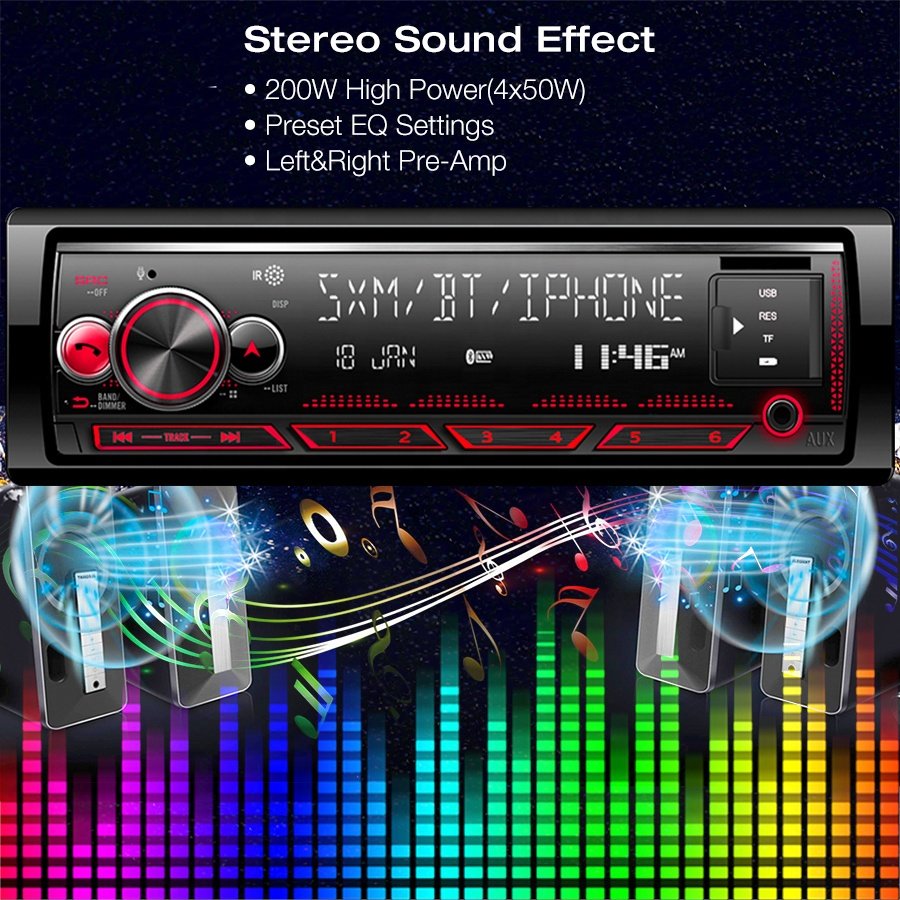 JMC Hands Free Car MP3 Radio Player Light FM Aux Digital Media Receiver RGB Single Din 7 Color Universal USB SD Card MP3 WMA