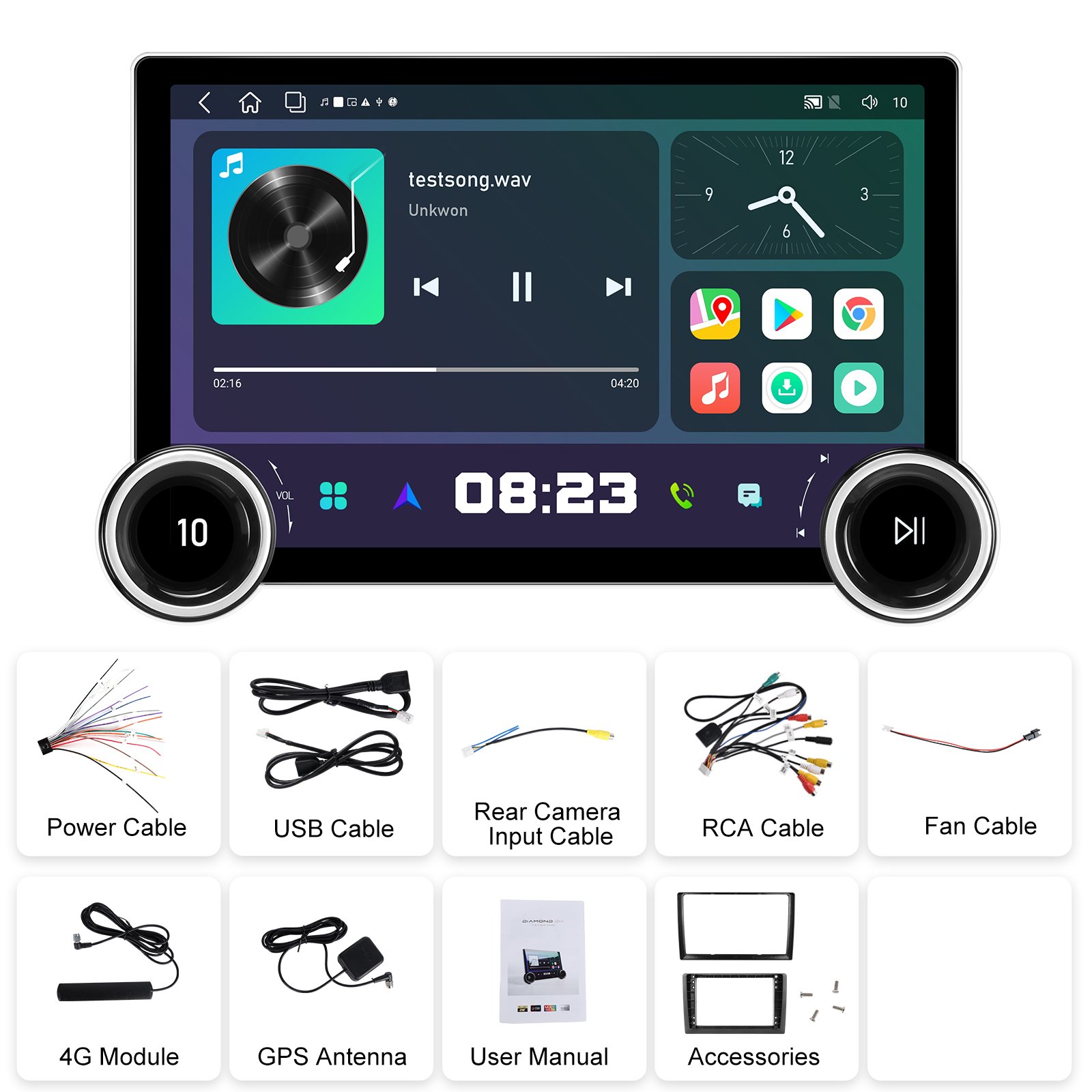 Podofo 11.5" Android Car Radio Stereo 6+128G/4+64G 2K QLED 10 Core Carplay Android Auto GPS 4G Wifi DSP Hi-Res OBD2 DAB+ OEM