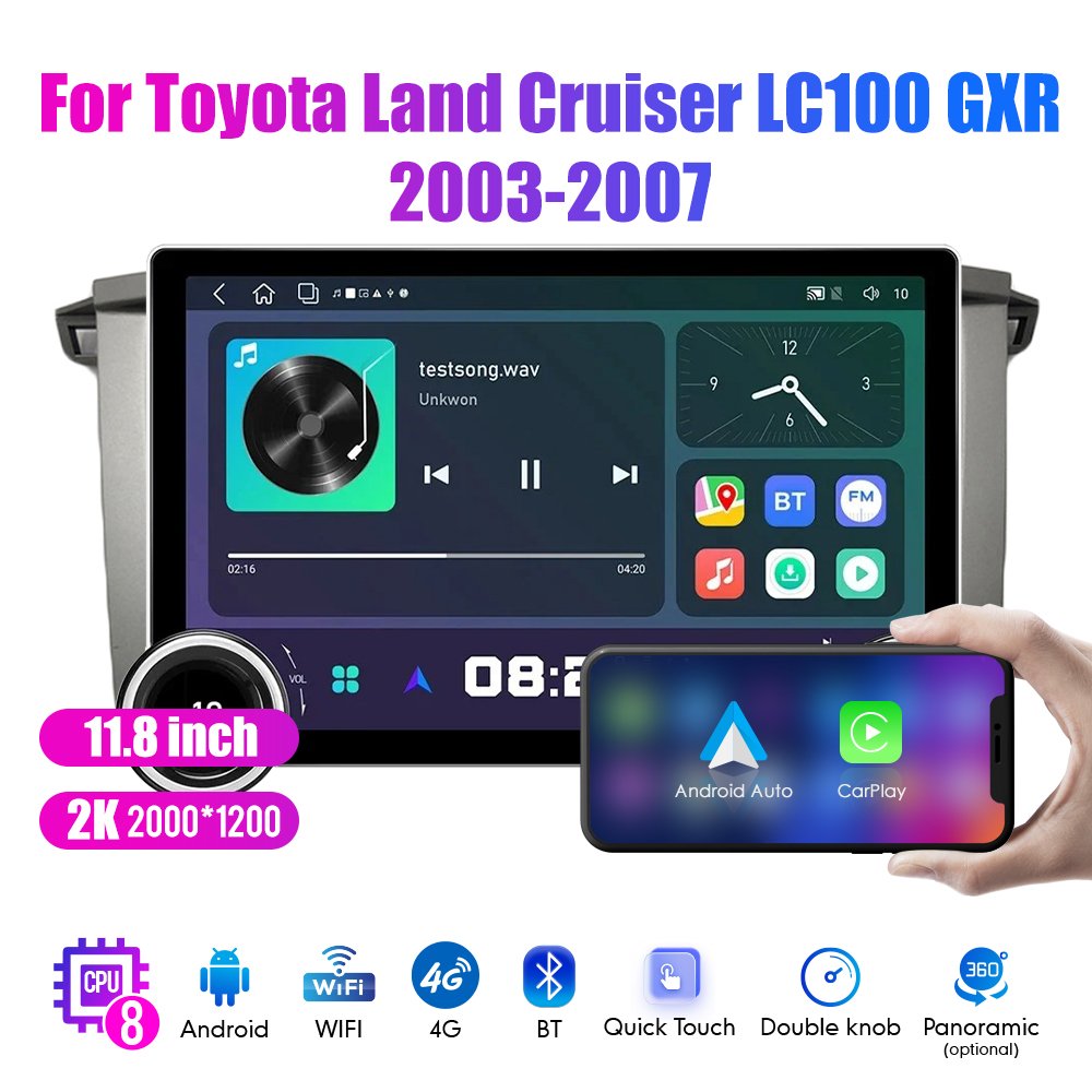 11.8Inch 2Din Android Car Radio For Toyota Land Cruiser 2003-2007 2K QLED Screen Car Stereo Car DVD Player Carplay Android Auto