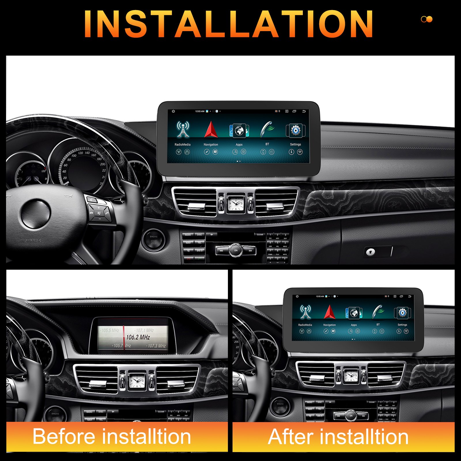 Podofo 10.25'' Car Radio Wireless Carplay Android Auto Dual System For Benz E class/W212 2013-2015 IPS WIFI DSP Wholesale