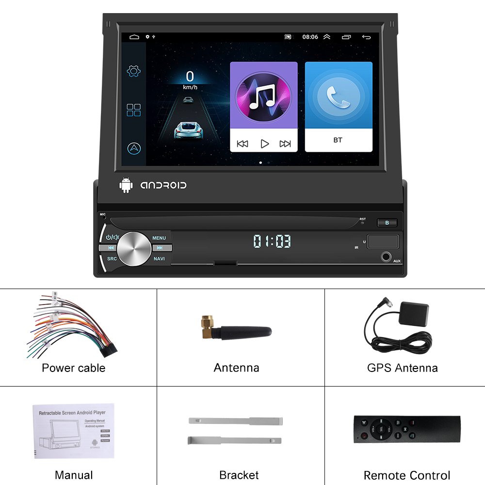 (EU Stock) Podofo 1+32/2+64G Single Din Android Car Radio Autoradio 7" Flip Screen Carplay GPS Wifi BT FM RDS AUX OEM Factory