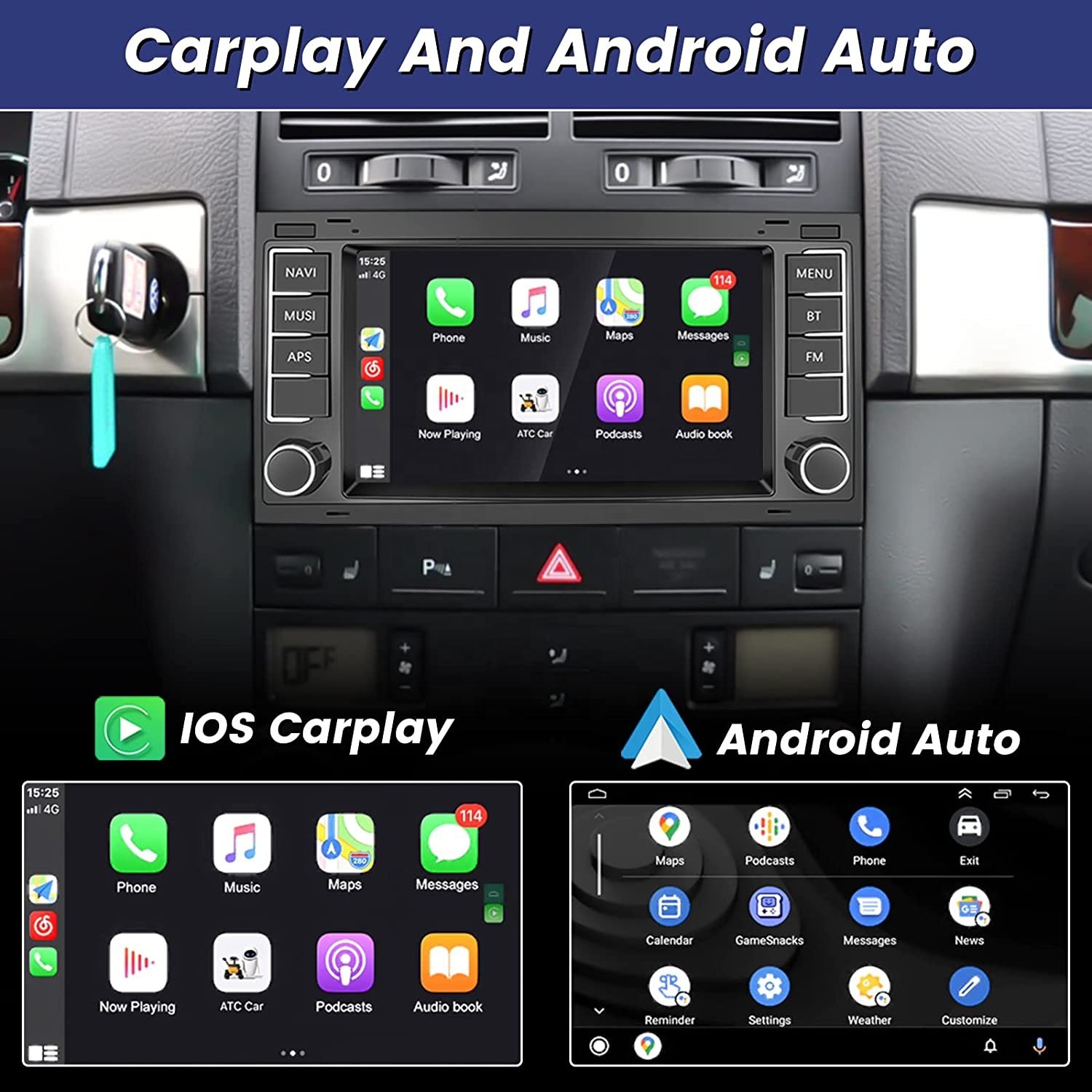 Podofo 2+64GB 7'' Android Car Radio Auto Carplay Autoradio GPS WIFI FM RDS HIFi For VW/Touareg/Transporter/Multivan 2004-2009