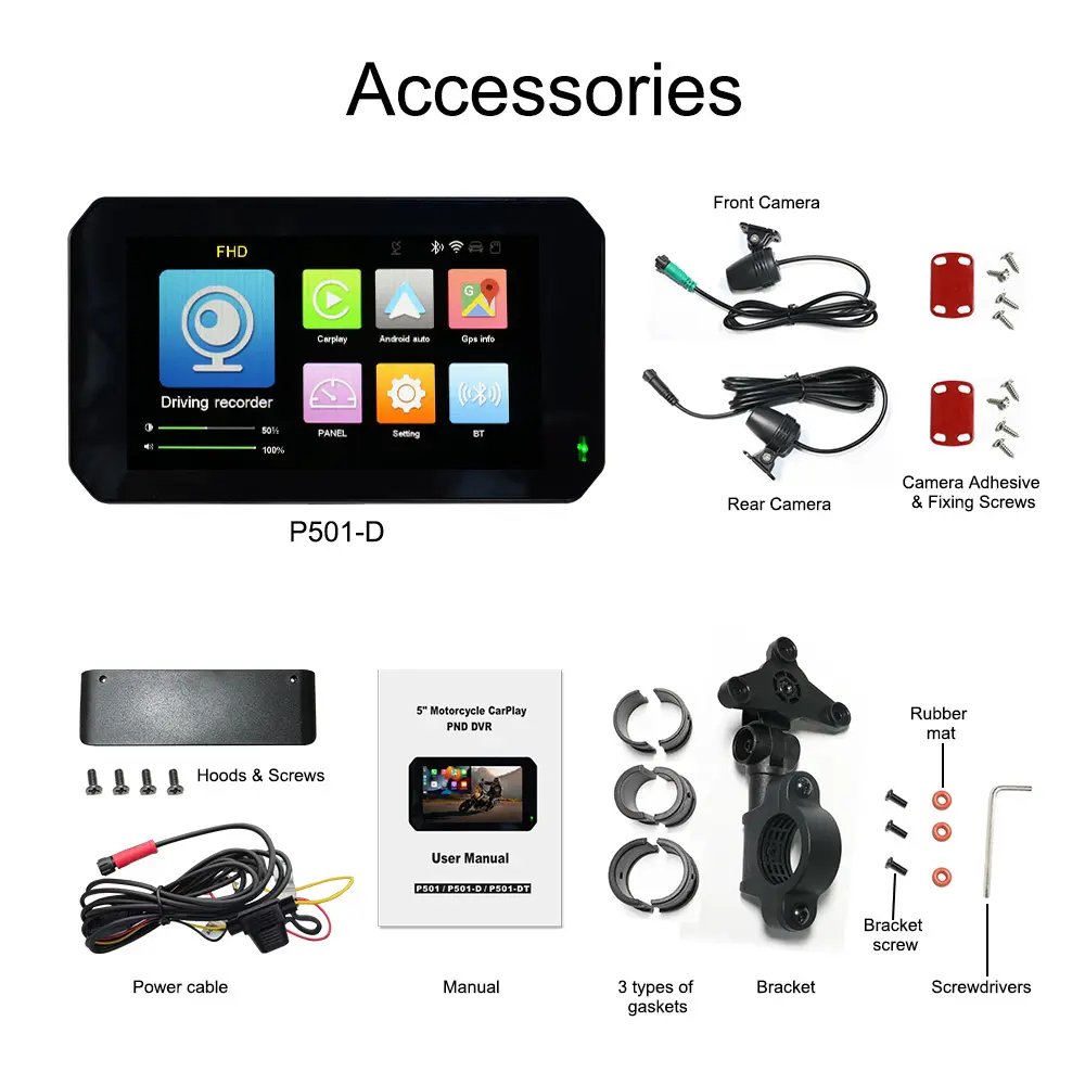 Carplay screen 5inch Touch Waterproof Motorcycle GPS Carplay Monitor Android BT Wireless Carplay Motor Bicycle GPS Navigation