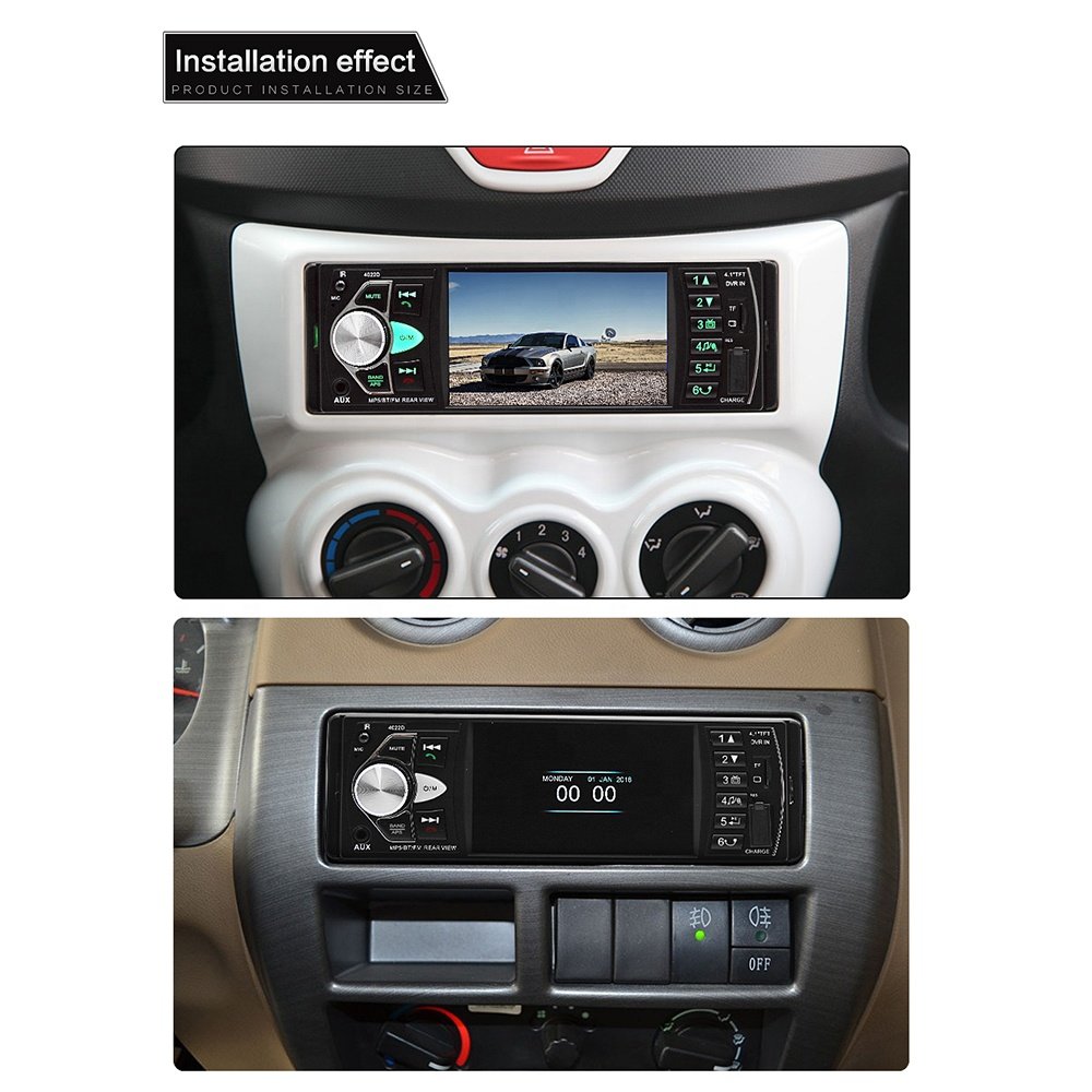 Podofo 4.1'' 1 Din Car Radio Car MP5 Player 4022D BT USB AUX TF Card Slot Steering Wheel Remote Control + Rear Camera EU Stock!!