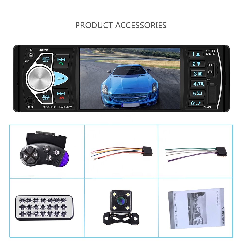 Podofo 4.1'' 1 Din Car Radio Car MP5 Player 4022D BT USB AUX TF Card Slot Steering Wheel Remote Control + Rear Camera EU Stock!!