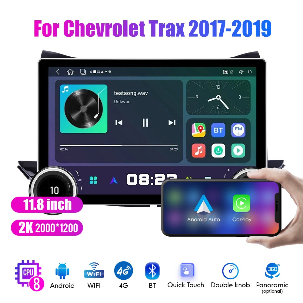 11.8 Inch 2K Dual Knobs 2 Din QLED Screen Car Radio For Chevrolet Trax 2017-2019 Multimedia Player Android Auto Carplay