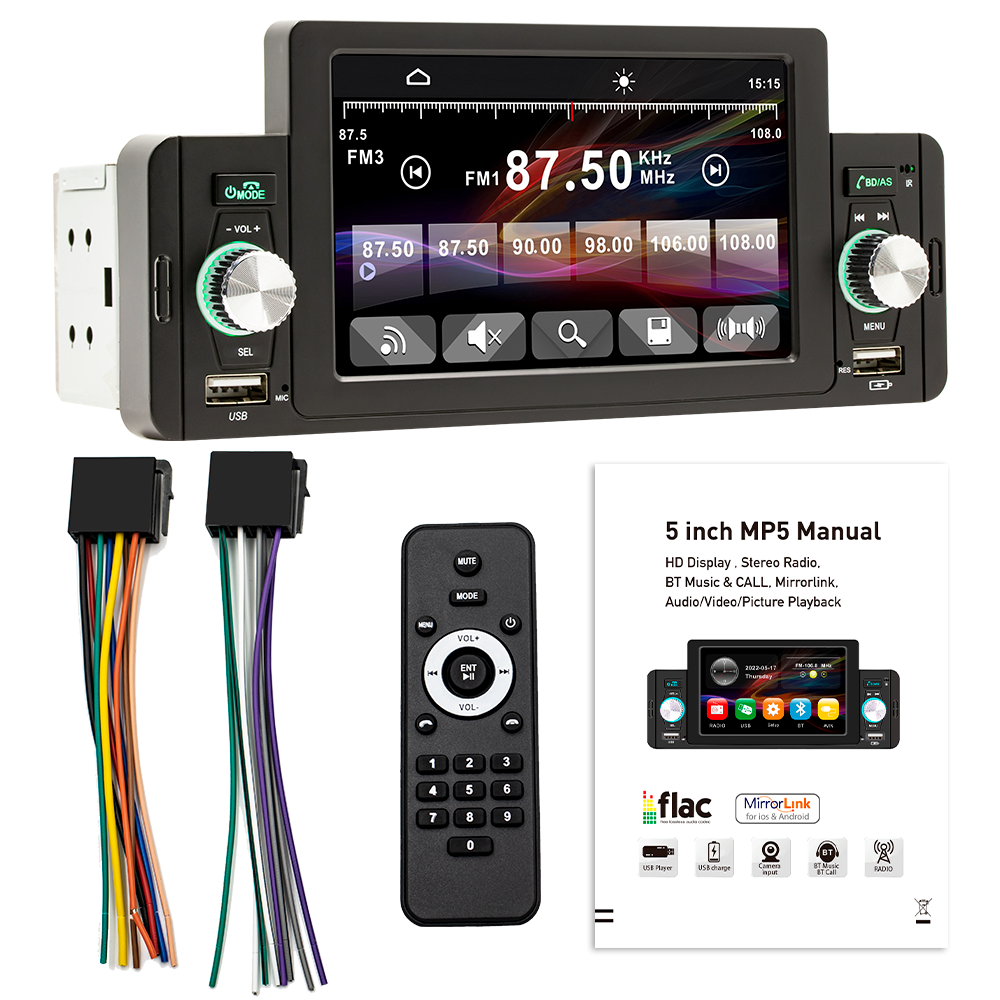 China manufacturer auto electronics single 1 din dvd player car 5 inch car audio dvd player with BT FM car mp5