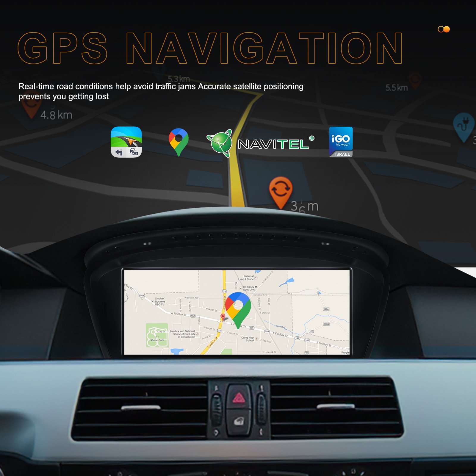 Podofo 8.8inch 8 Core Android 4+64GB 2 Din Car Radio For BMW 5 series E60 2009-2010 CarPlay & Android Auto GPS 4G WIFI 4K Video