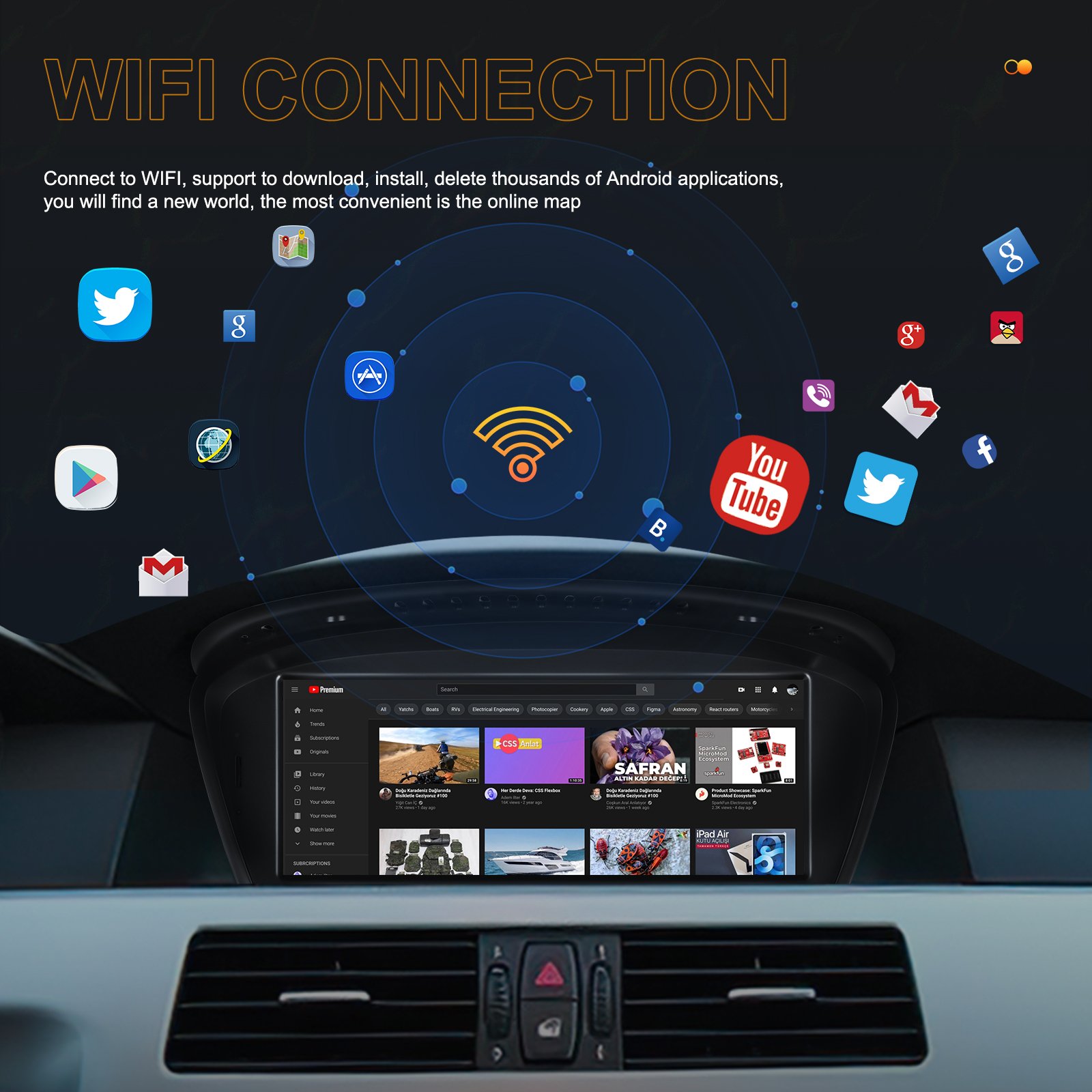 Podofo 8.8inch 8 Core Android 4+64GB 2 Din Car Radio For BMW 5 series E60 2009-2010 CarPlay & Android Auto GPS 4G WIFI 4K Video