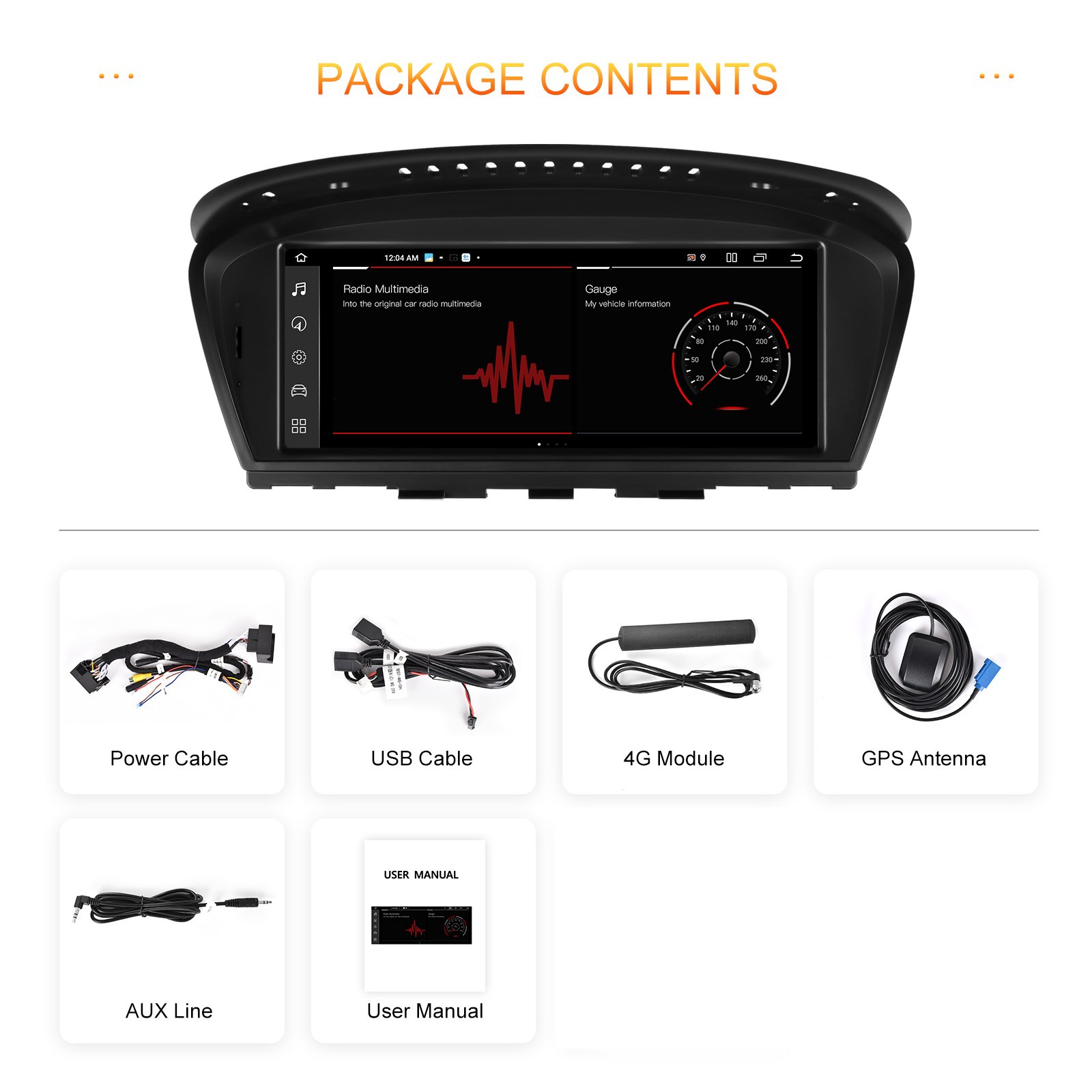 Podofo 8.8inch 8 Core Android 4+64GB 2 Din Car Radio For BMW 5 series E60 2009-2010 CarPlay & Android Auto GPS 4G WIFI 4K Video
