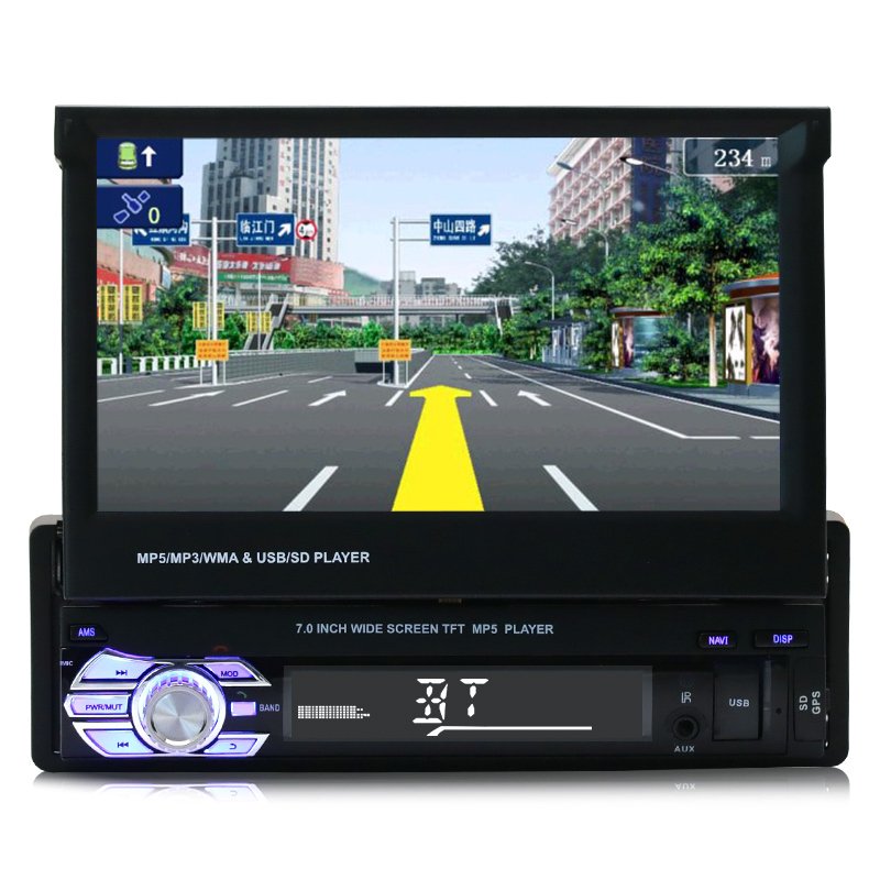 1 din single din car stereo HD multimedia 7 inch car dvd player with retractable screen