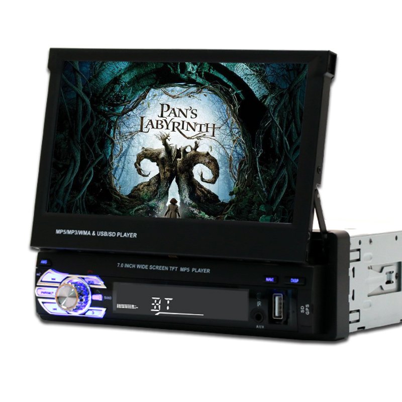 1 din single din car stereo HD multimedia 7 inch car dvd player with retractable screen