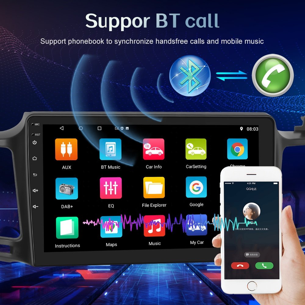Podofo Double Din Car Stereo 2 Din 10.1" Android Player For Toyota RAV4 2013-2018 GPS Wifi FM Radio