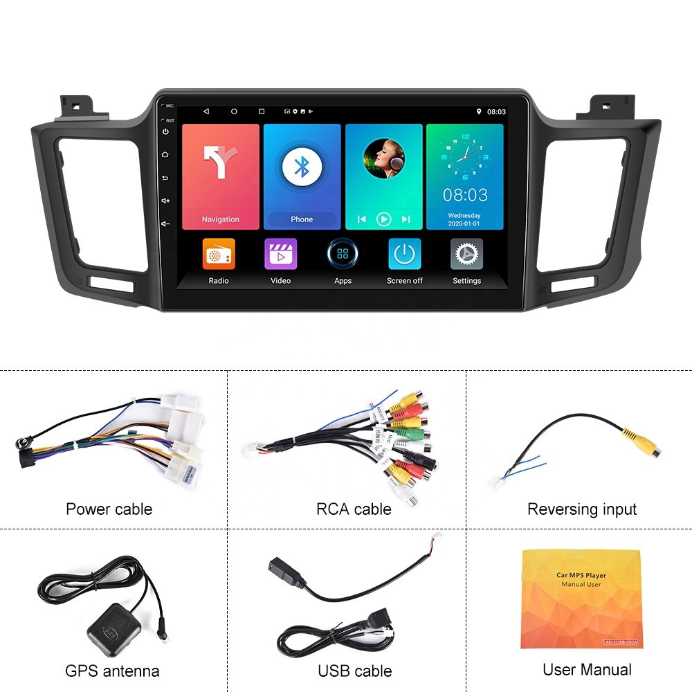 Podofo Double Din Car Stereo 2 Din 10.1" Android Player For Toyota RAV4 2013-2018 GPS Wifi FM Radio