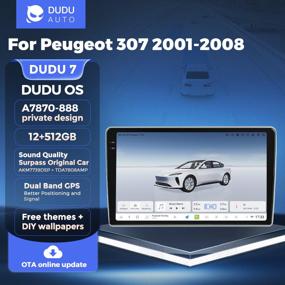 DUDUAUTO Car Radio Multimedia Player Navigation GPS Stereo Autoradio Car-play AUTO Android 13 For Peugeot 307 2001-2008