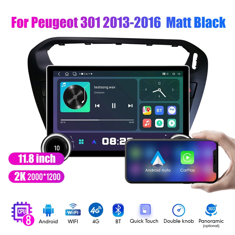 11.8Inch 2Din Android Car Radio For Peugeot 301 2013-2016 2K QLED Screen Car Stereo Car DVD Player Carplay Android Auto