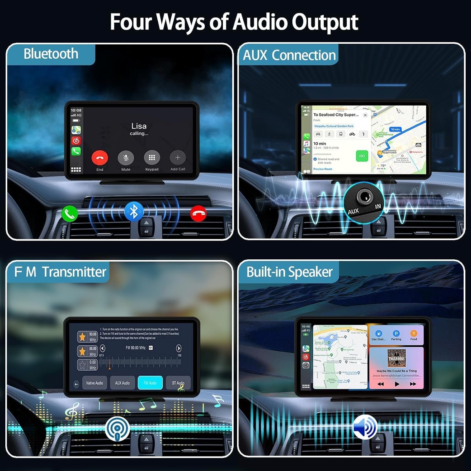 Portable 7'' Wireless CarPlay Monitor HD IPS Touch Screen Car Stereo with Apple Carplay Android Auto Airplay Mirror Link Car DVD
