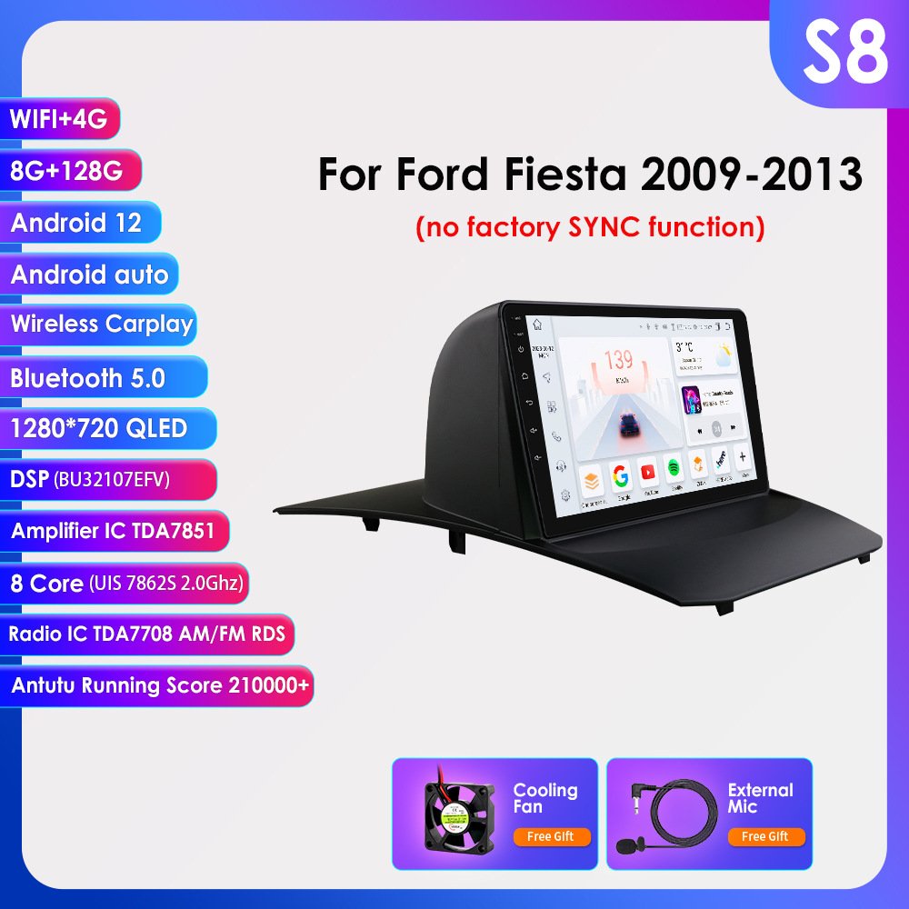 9 Inch Wifi+4G OLED Android 12 car dvd Player For Ford Fiesta 2009 2013 with radio CarPlay Android Auto car stereo with GPS