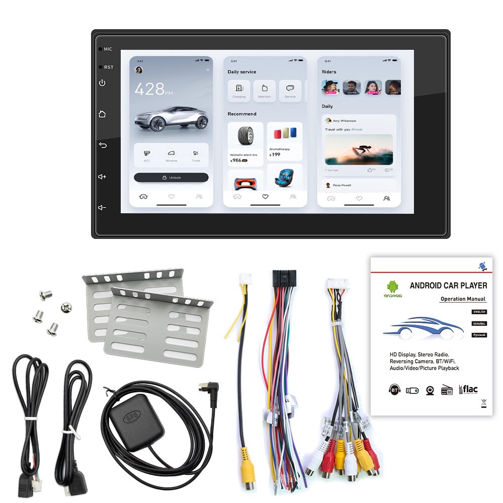 7" 8 Core Double 2 din Android 12 Car DVD Player For GPS With Universal Radio Stereo Audio Head Unit Wireless Carplay Screen