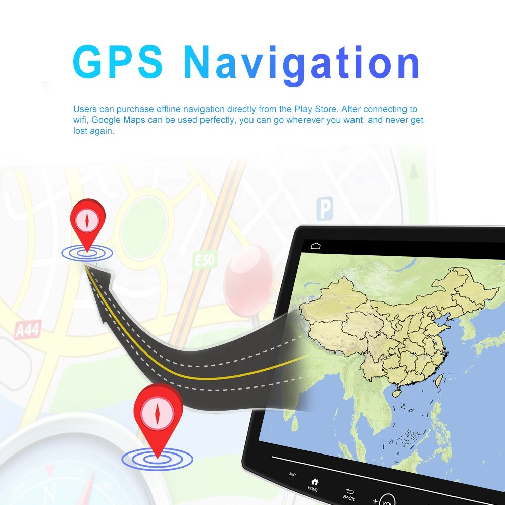 Podofo 1+32/2+64G 10" 1 Din Rotatable Android Car Radio Autoradio with Carplay & Android Auto GPS Wifi BT FM RDS HIFi Audio