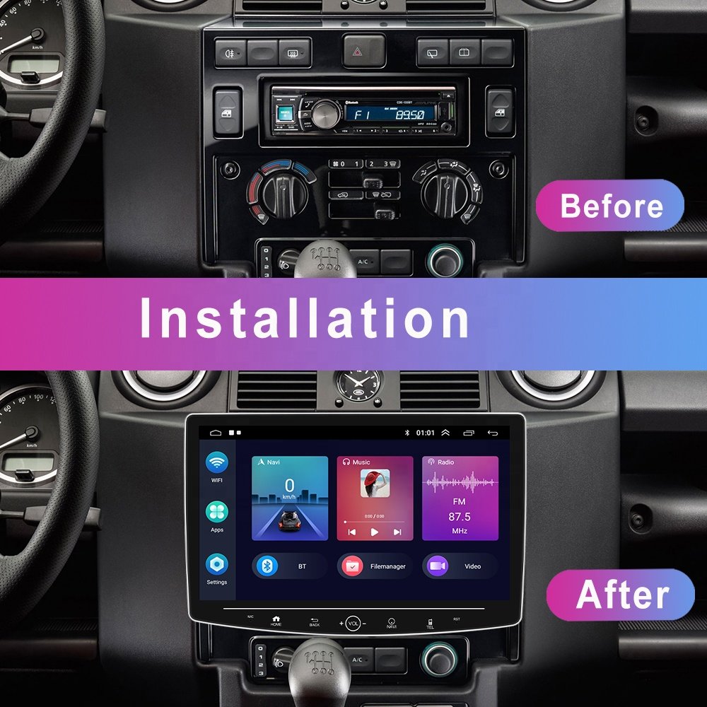 Podofo 1+32/2+64G 10" 1 Din Rotatable Android Car Radio Autoradio with Carplay & Android Auto GPS Wifi BT FM RDS HIFi Audio