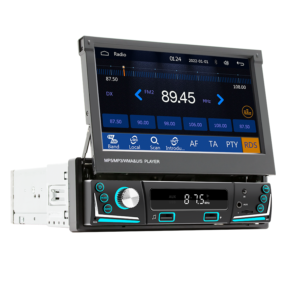 1 din 7" Retractable Screen MP5 CarPlay Morrorlink FM RDS Car MP5 Player Phone Charging Colorful button lights Stereo 9606W