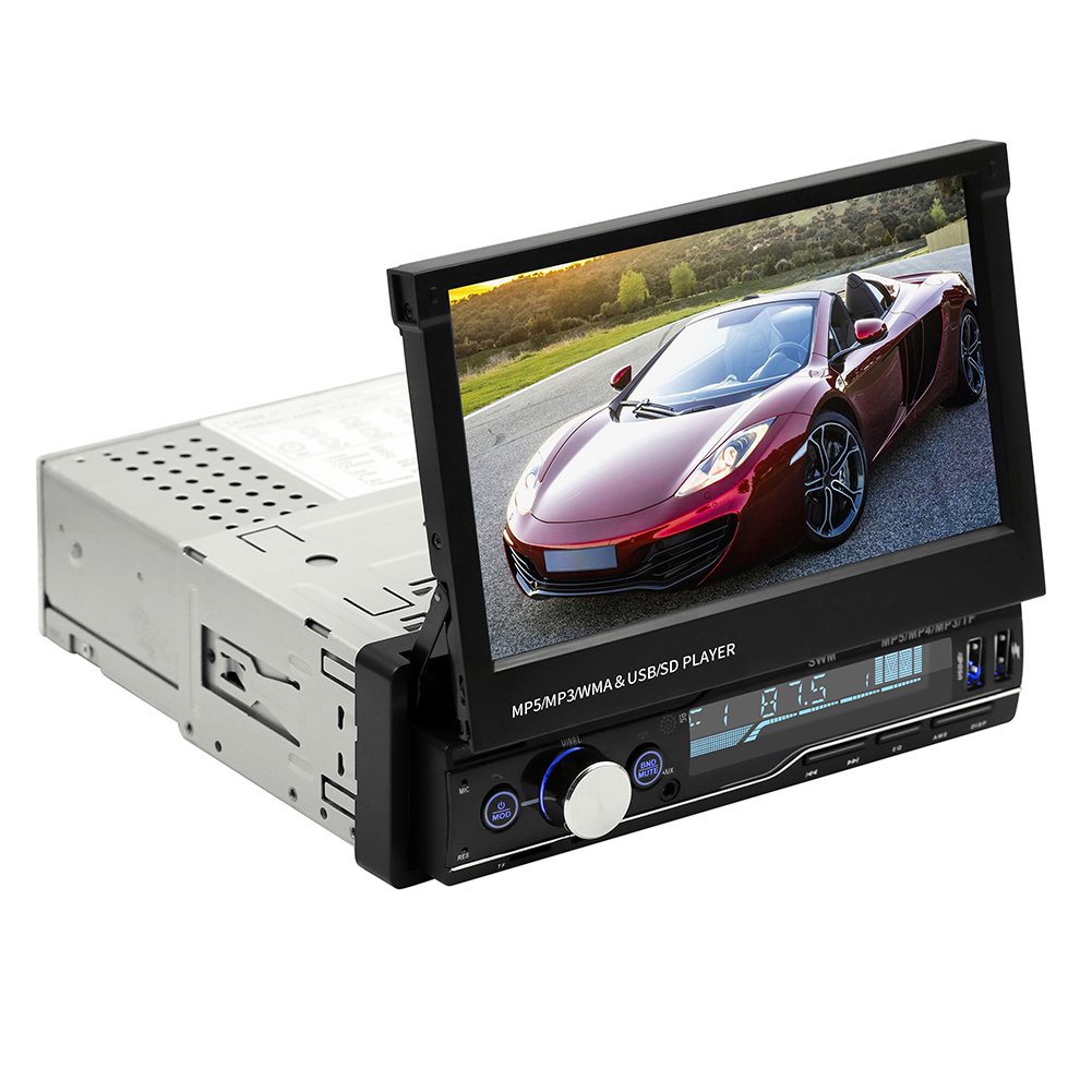 Single 1 Din retractable car radio touch screen with mirror link USB AUX BT 7 inch car video MP5 player