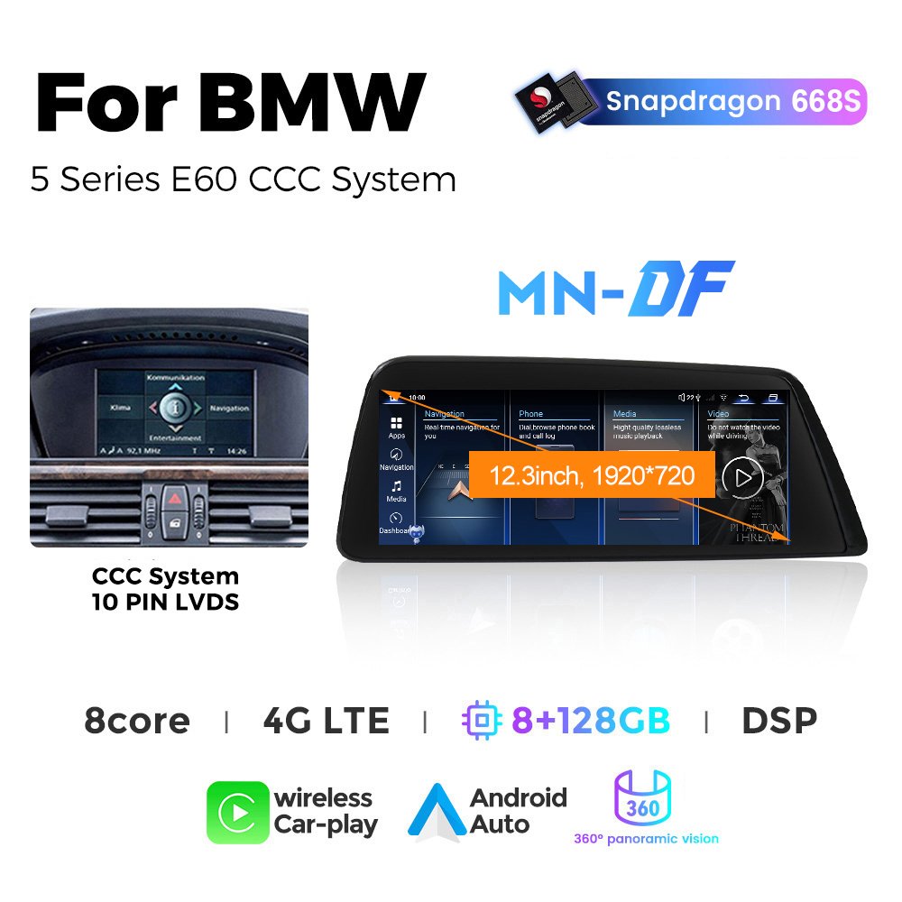 Mekede android car audio car-play auto 8core 4G WiFi for BWM 5 Series E60 12.3 inch 360 panoramic camera gps navigation