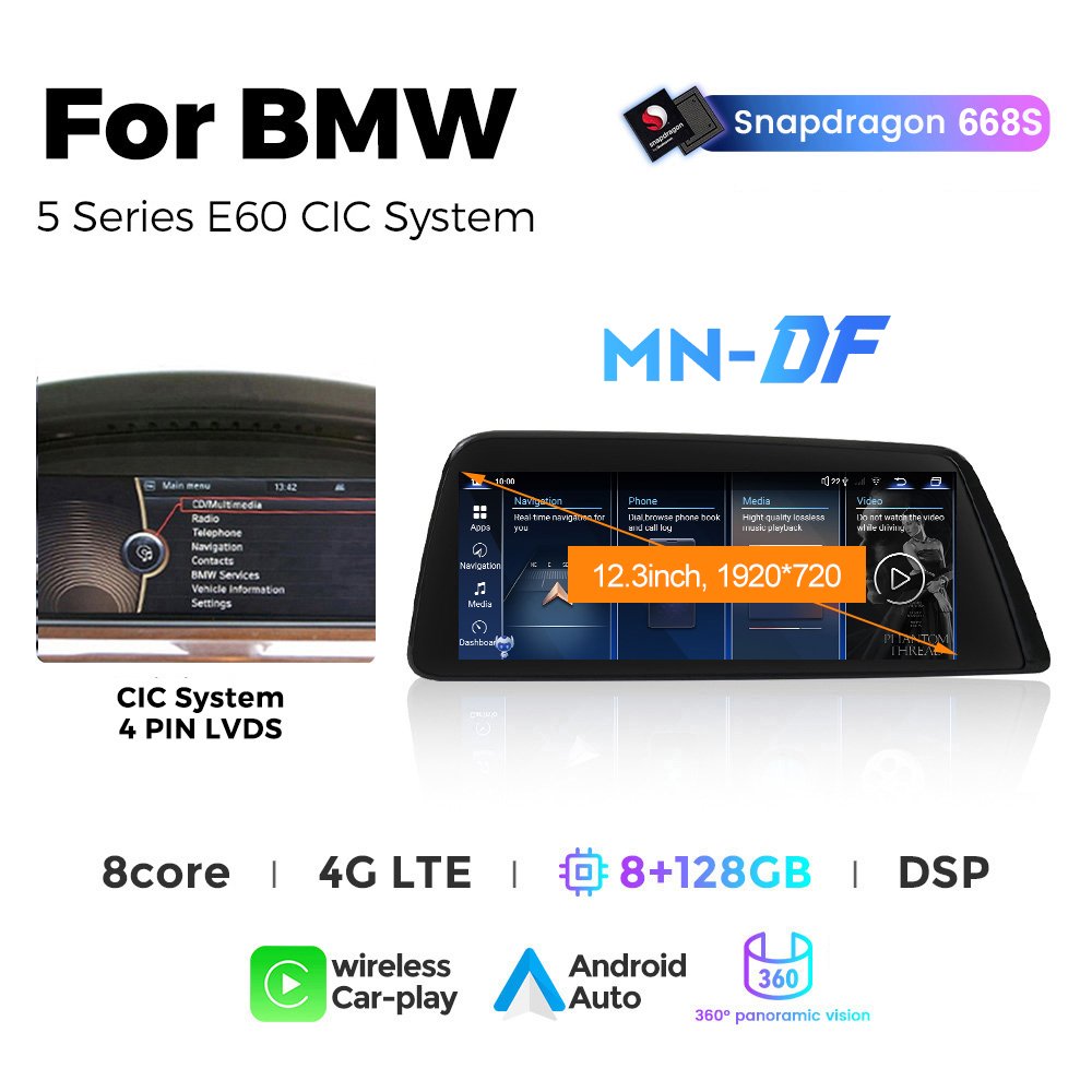 Mekede android car audio car-play auto 8core 4G WiFi for BWM 5 Series E60 12.3 inch 360 panoramic camera gps navigation
