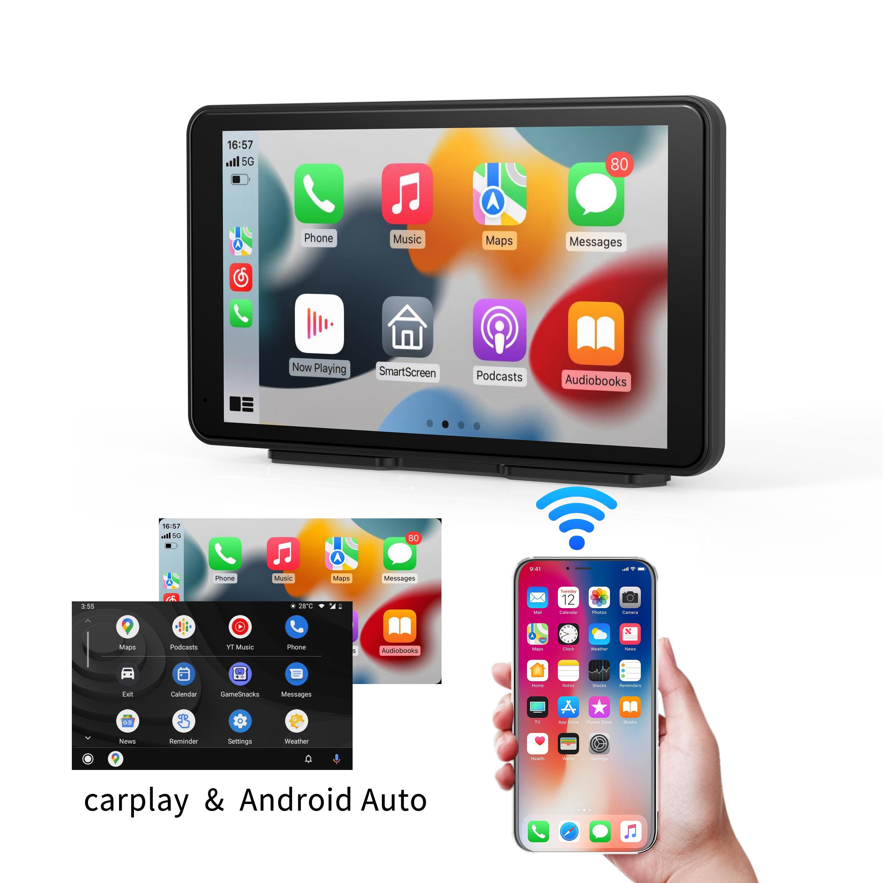 7 inch Carplay Android Car Auto Mirror IPS Touch Screen 3 In1 Stereo Support BT/Wifi Smart MP5 Player