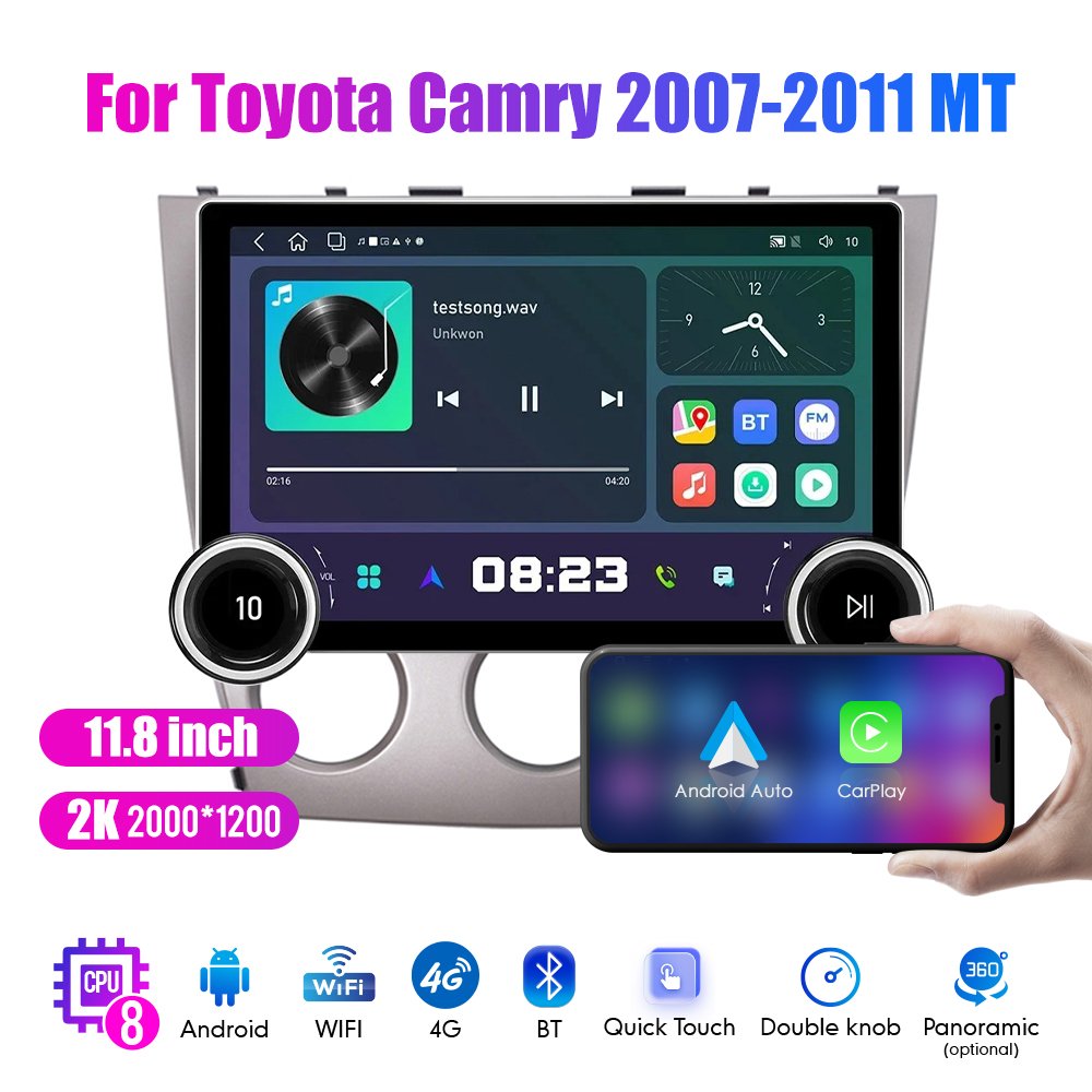 11.8Inch 2Din Android Car Radio For Toyota Camry 2007-2011 MT 2K QLED Screen Car Stereo Car DVD Player Carplay Android Auto