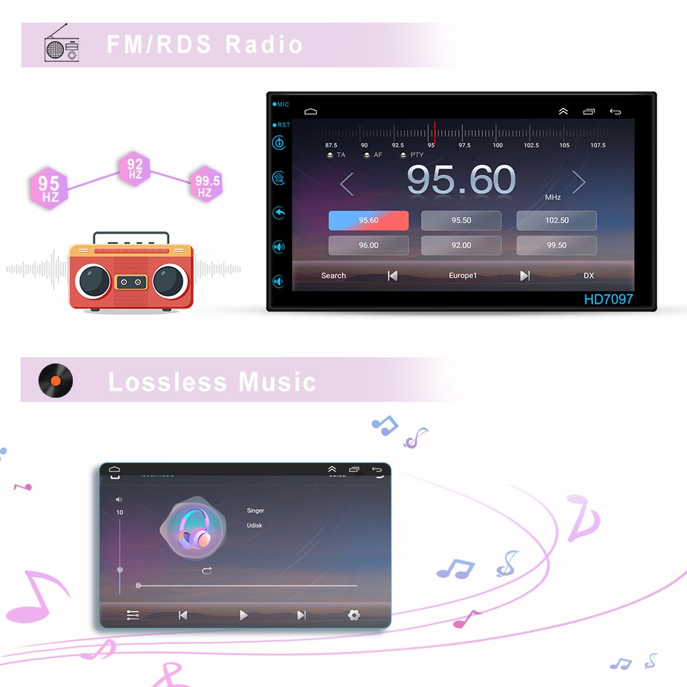 Podofo Android 2 Din Car Radio Stereo 7" 1+32G Touch Screen GPS WIFI FM RDS BT Support HD Camera