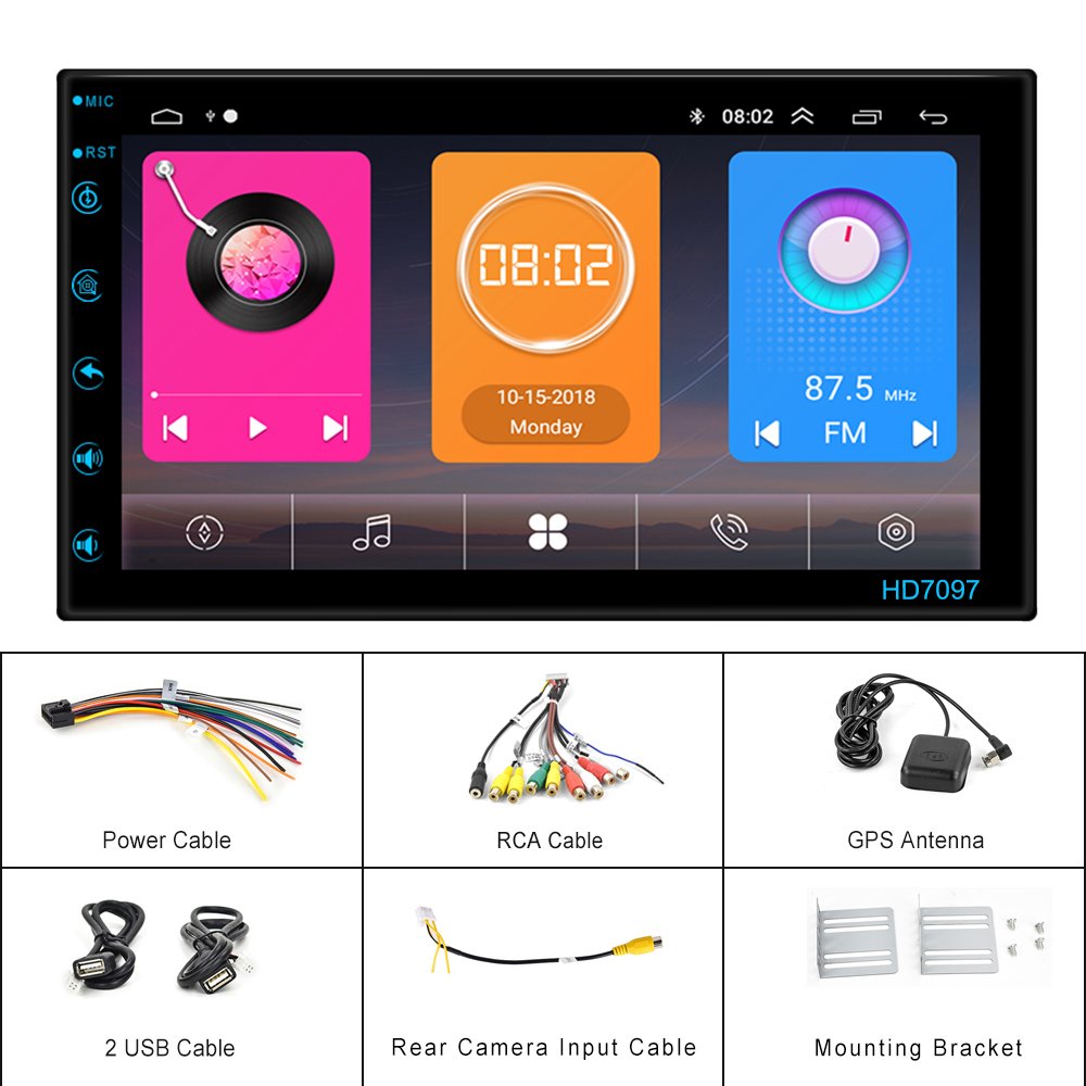 Podofo Android 2 Din Car Radio Stereo 7" 1+32G Touch Screen GPS WIFI FM RDS BT Support HD Camera