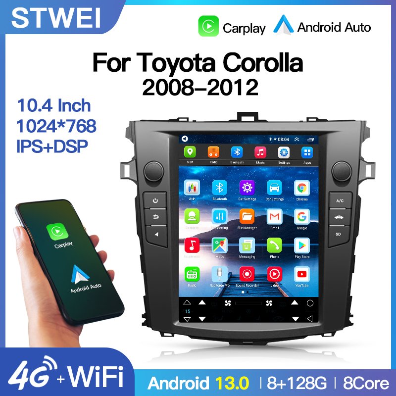 Android13 Carplay For Toyota Corolla 2007-2012 Auto For Tesla Screen Car Radio GPS Navigation Multimedia Player Stereo 2Din Wifi