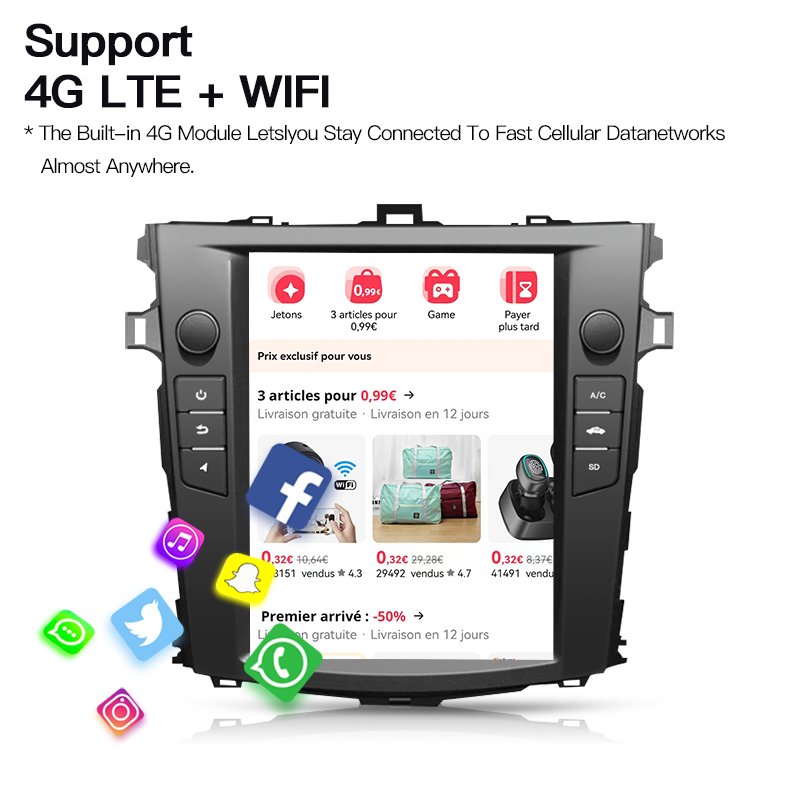 Android13 Carplay For Toyota Corolla 2007-2012 Auto For Tesla Screen Car Radio GPS Navigation Multimedia Player Stereo 2Din Wifi