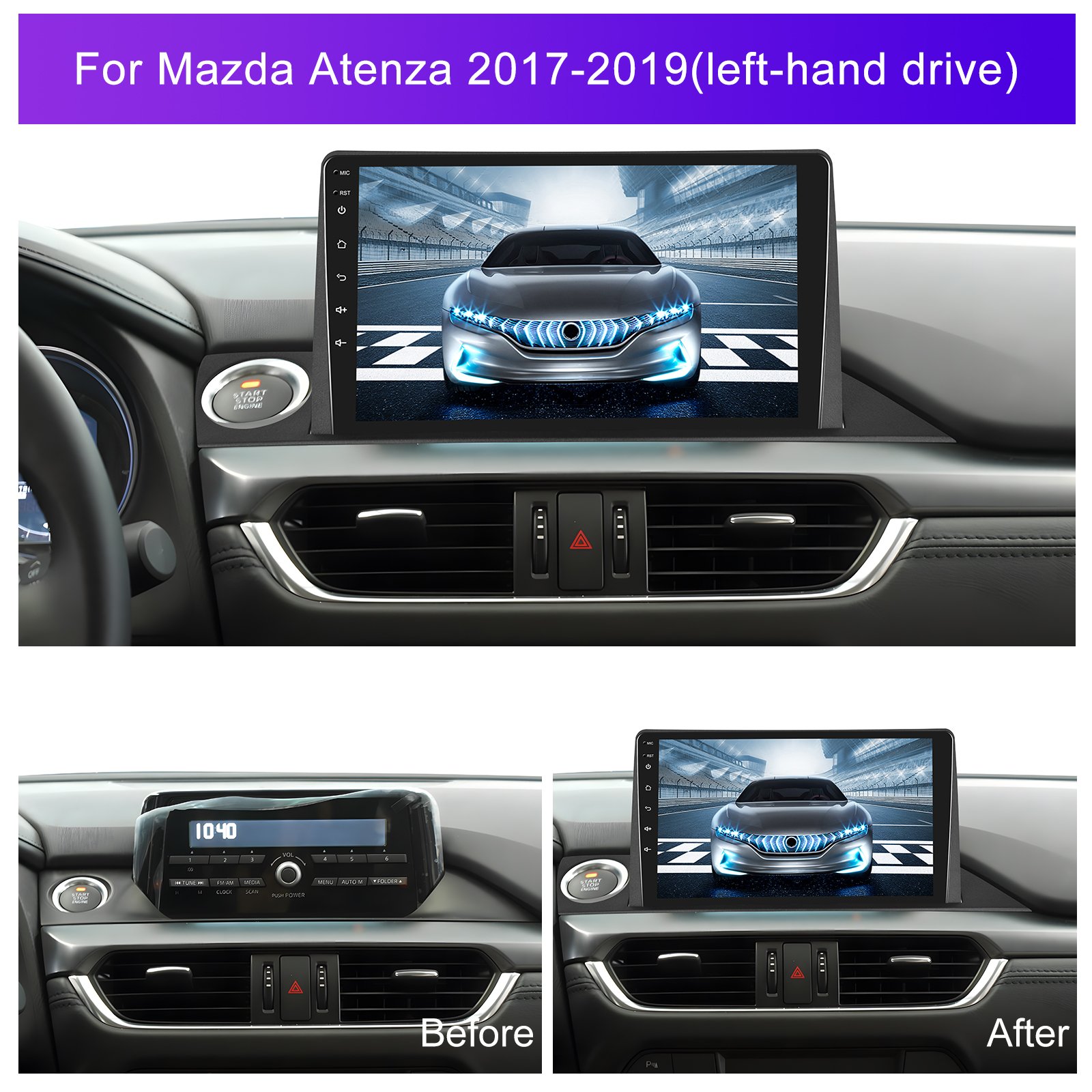 Podofo 9 Inch Android Car Stereo Car Radio Carplay Android Auto for Mazda Atenza 2017-2019 GPS RDS HIFI