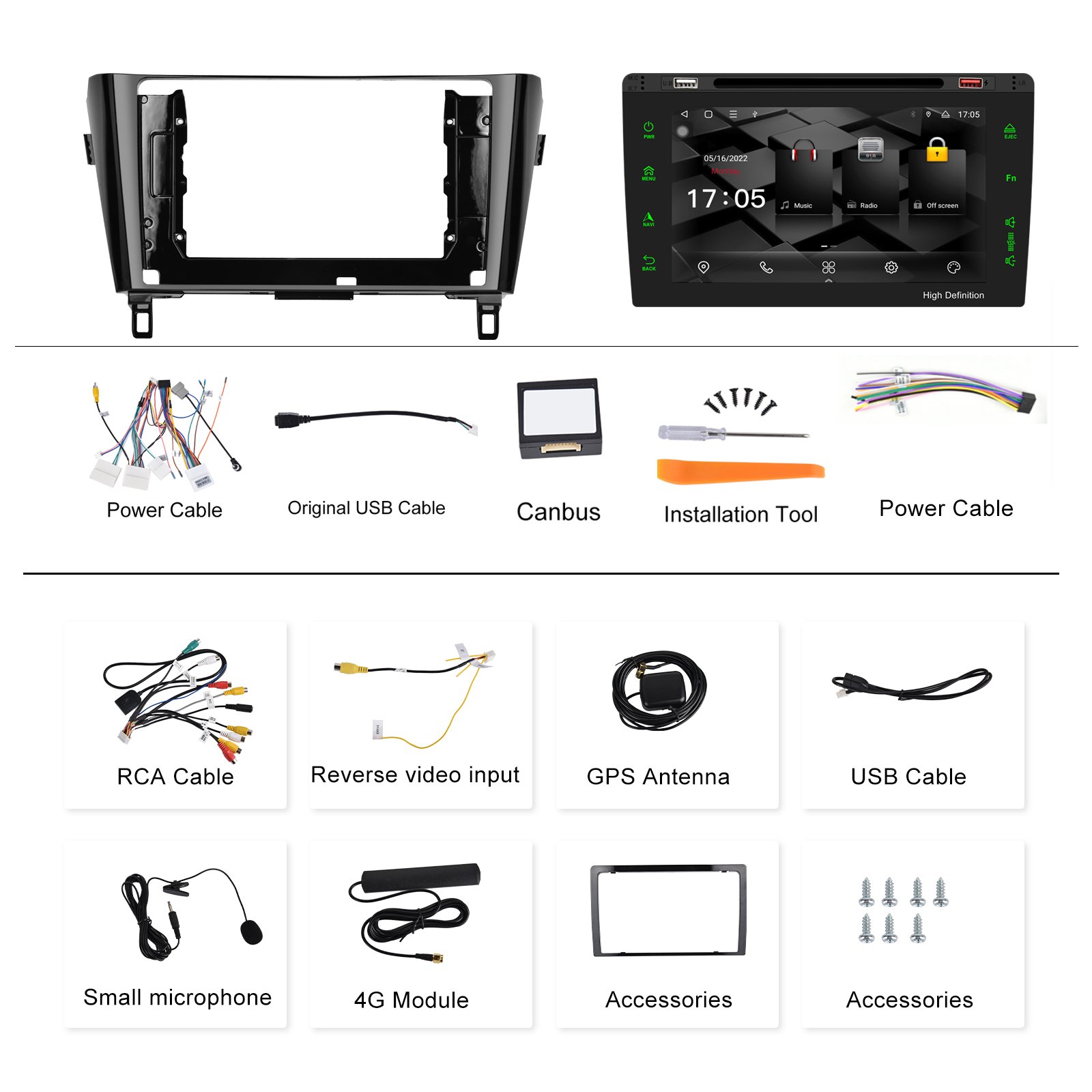 Podofo Car DVD Player 10.1 Inch Android Car Radio 8 Core 2+32GB CarPlay Android Auto For NISSAN X-TRAIL/Qashqai 2014 GPS DSP RDS
