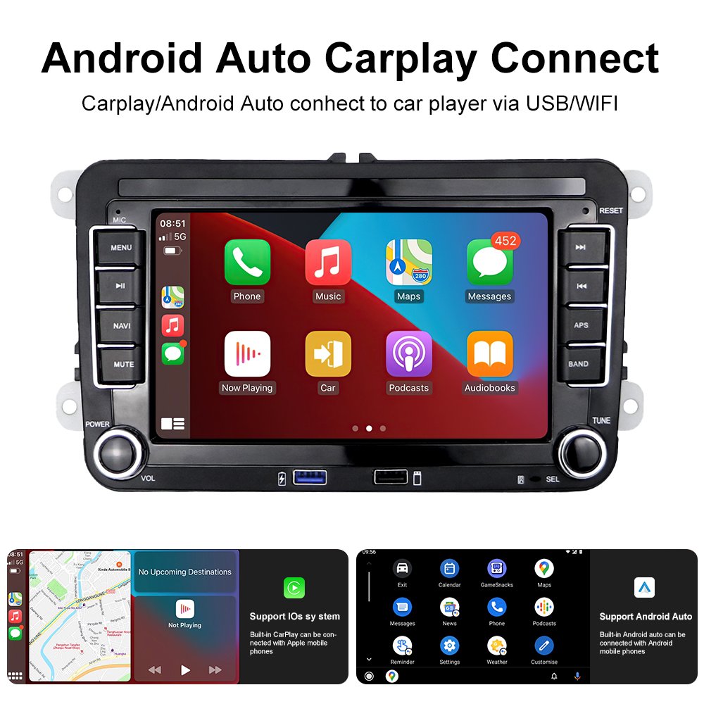 (EU Stock) Podofo 7'' Android Car Radio CarPlay Android Auto GPS WIFI HiFi FM RDS For VW/SAGITAR/JATTA/MAGOTAN V6/GOLF VI/POLO