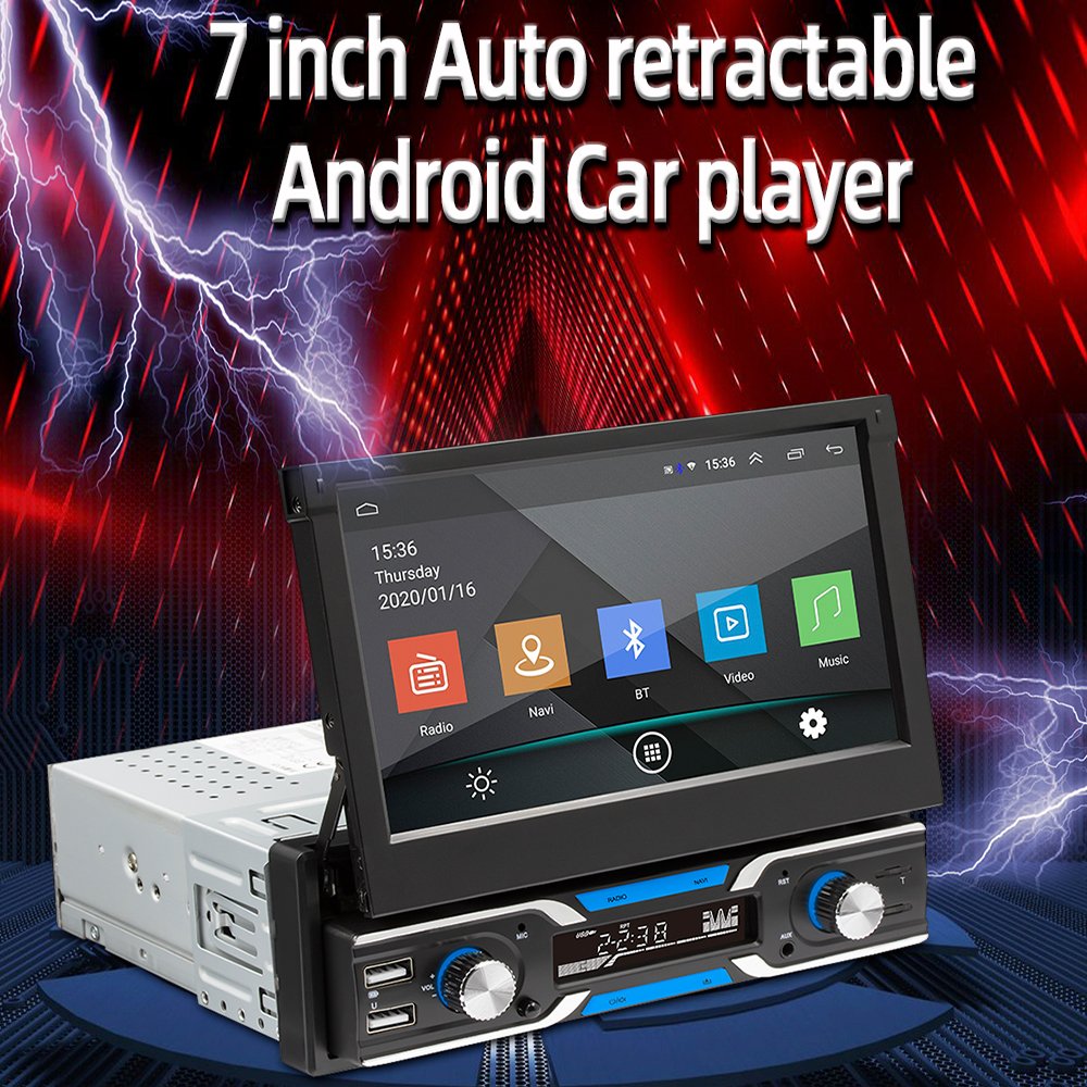 Podofo 1Din Android 2+64GB Car Video Player Car Radio Stereo 7" Touch Screen GPS Navigation Wifi BT USB FM