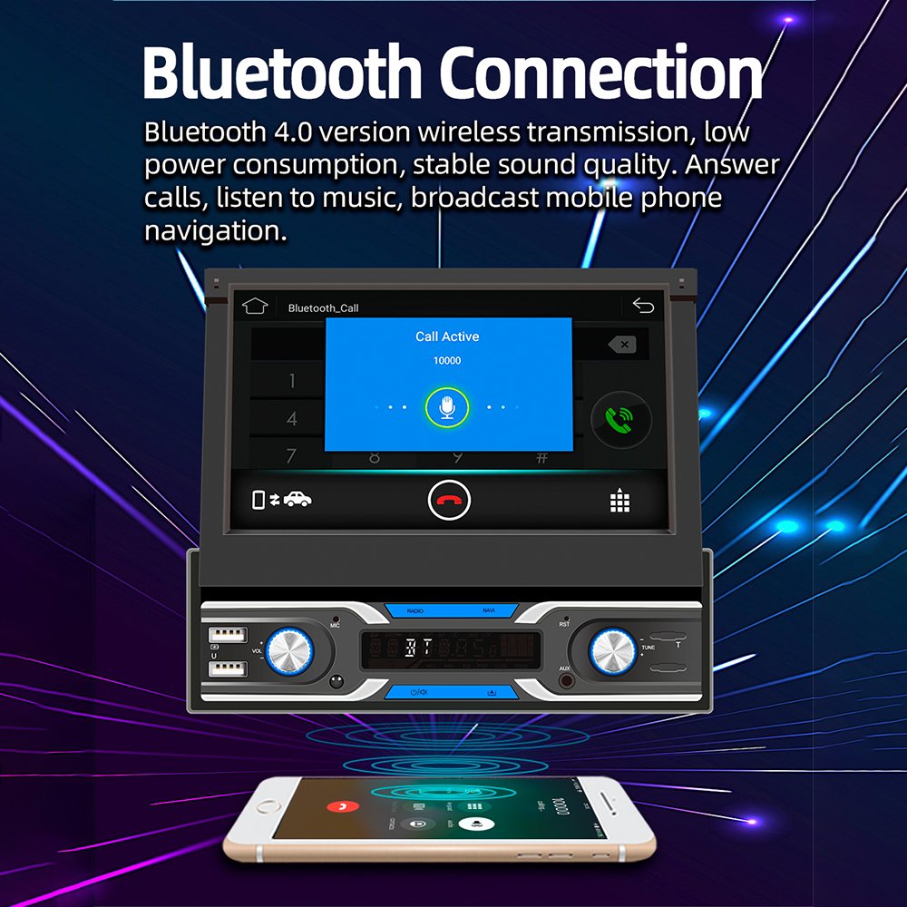 Podofo 1Din Android 2+64GB Car Video Player Car Radio Stereo 7" Touch Screen GPS Navigation Wifi BT USB FM
